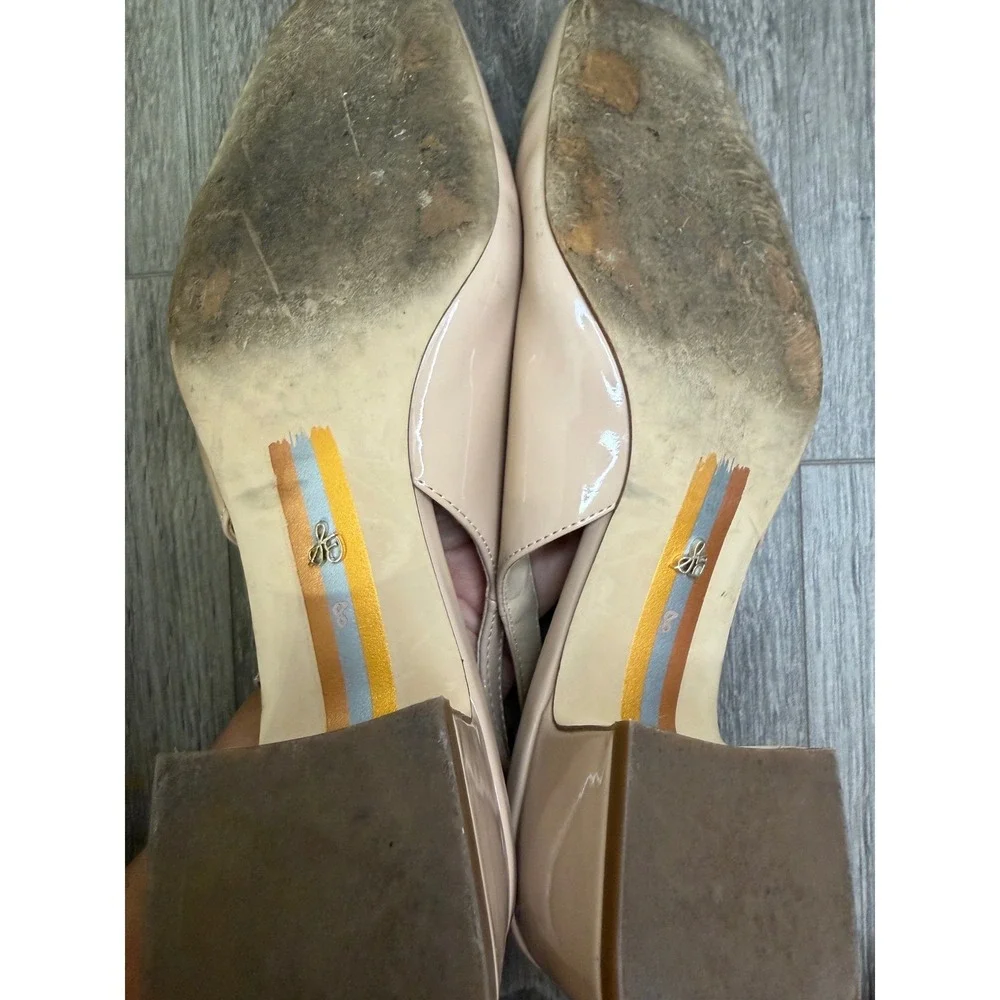 Sam Edelman Terra Slingback Pumps 8M Nude Patent Block Heel Square Toe Office